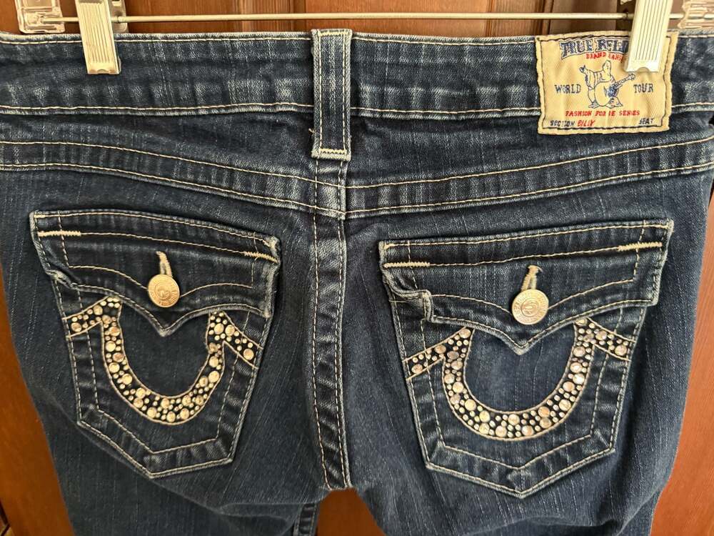 Y2K True Religion Billy Rhinestone Flap Pocket Jeans Size 29